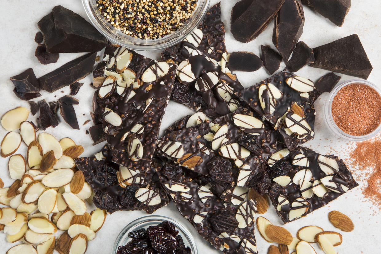 Almond Bark with Organic Puffed Quinoa, Dried Michigan Cherries