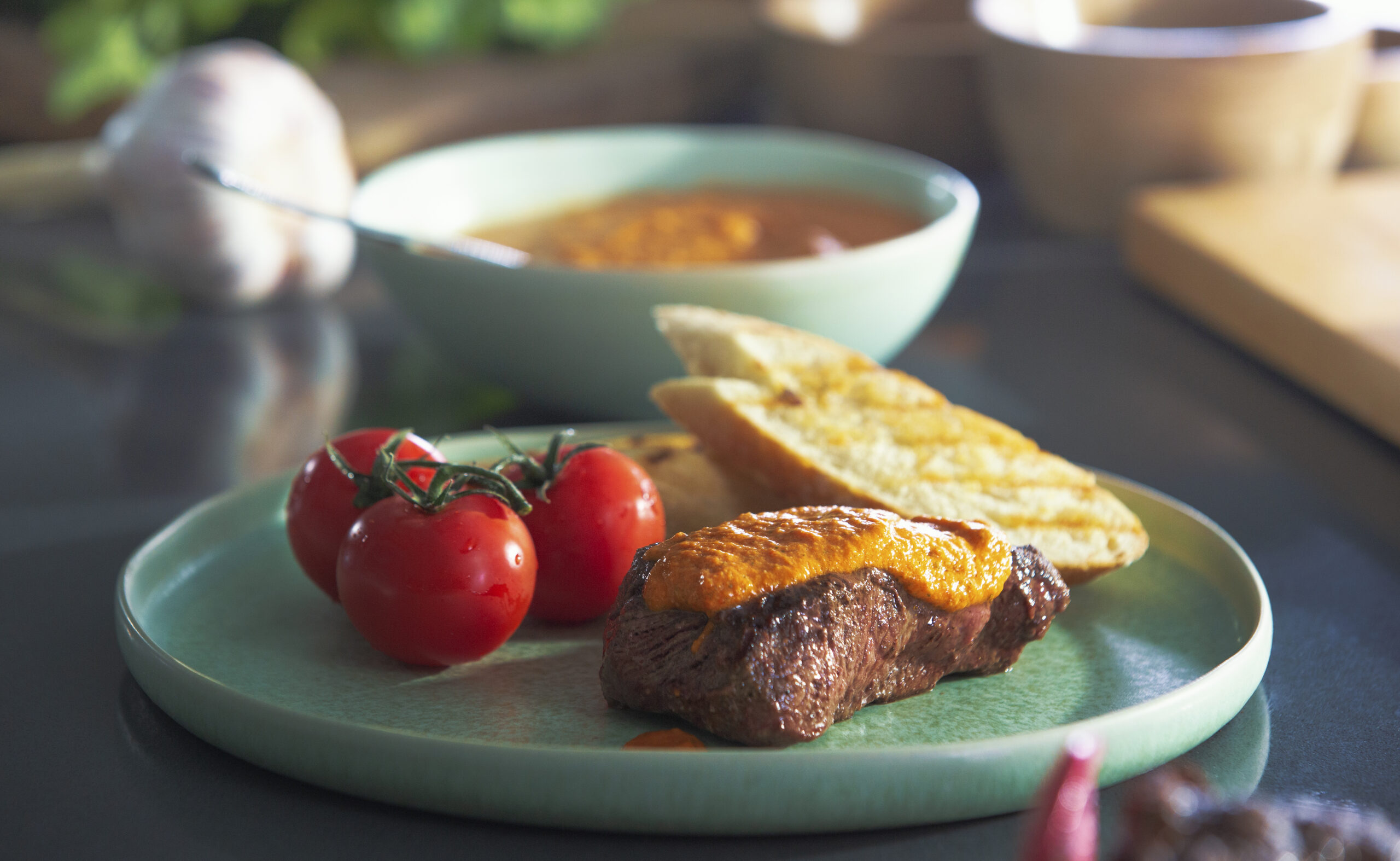 Pan-Seared Steaks with Romesco Sauce – DelicioUS!