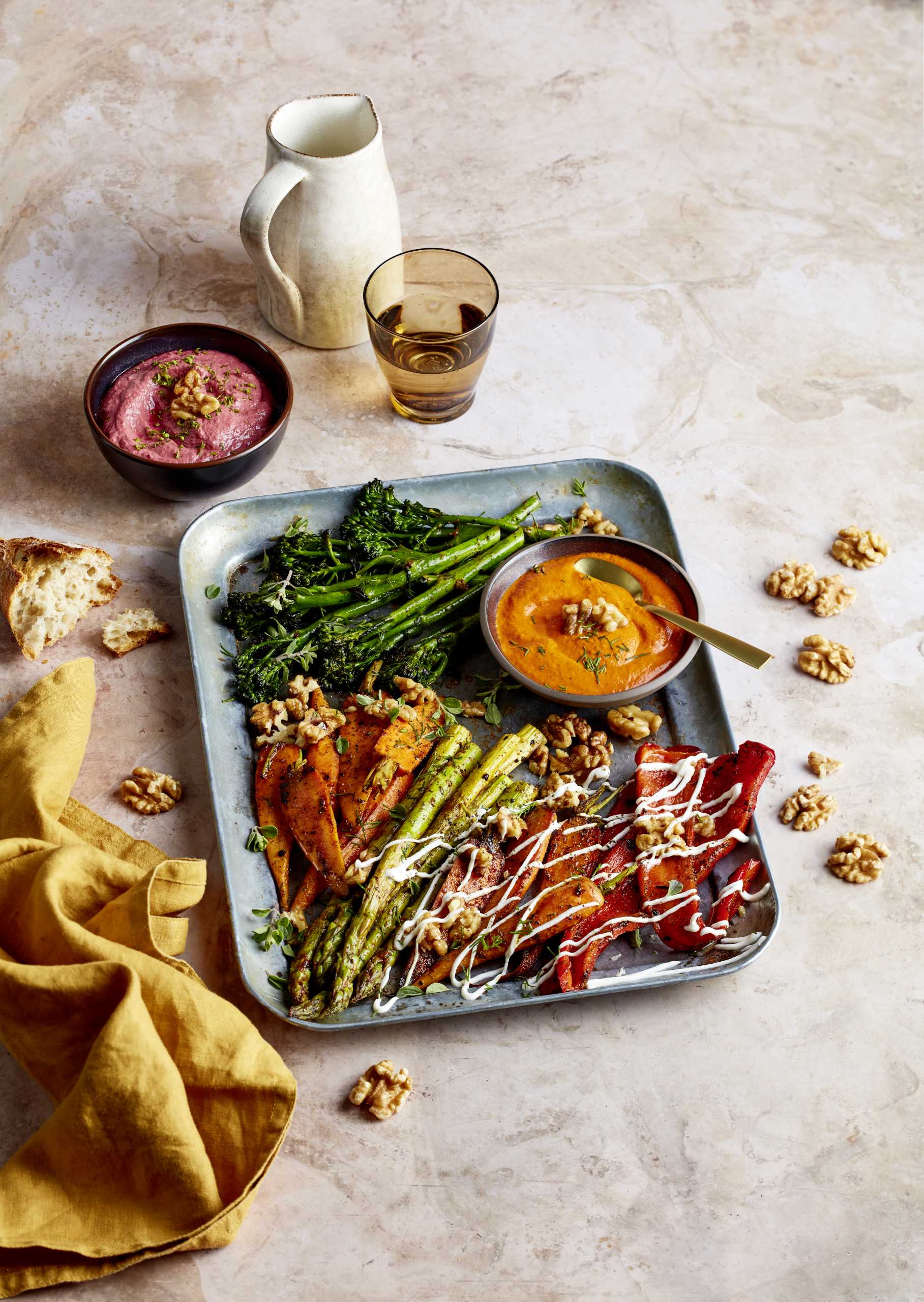 Grilled Vegetables with Colorful Walnut Dips DelicioUS!