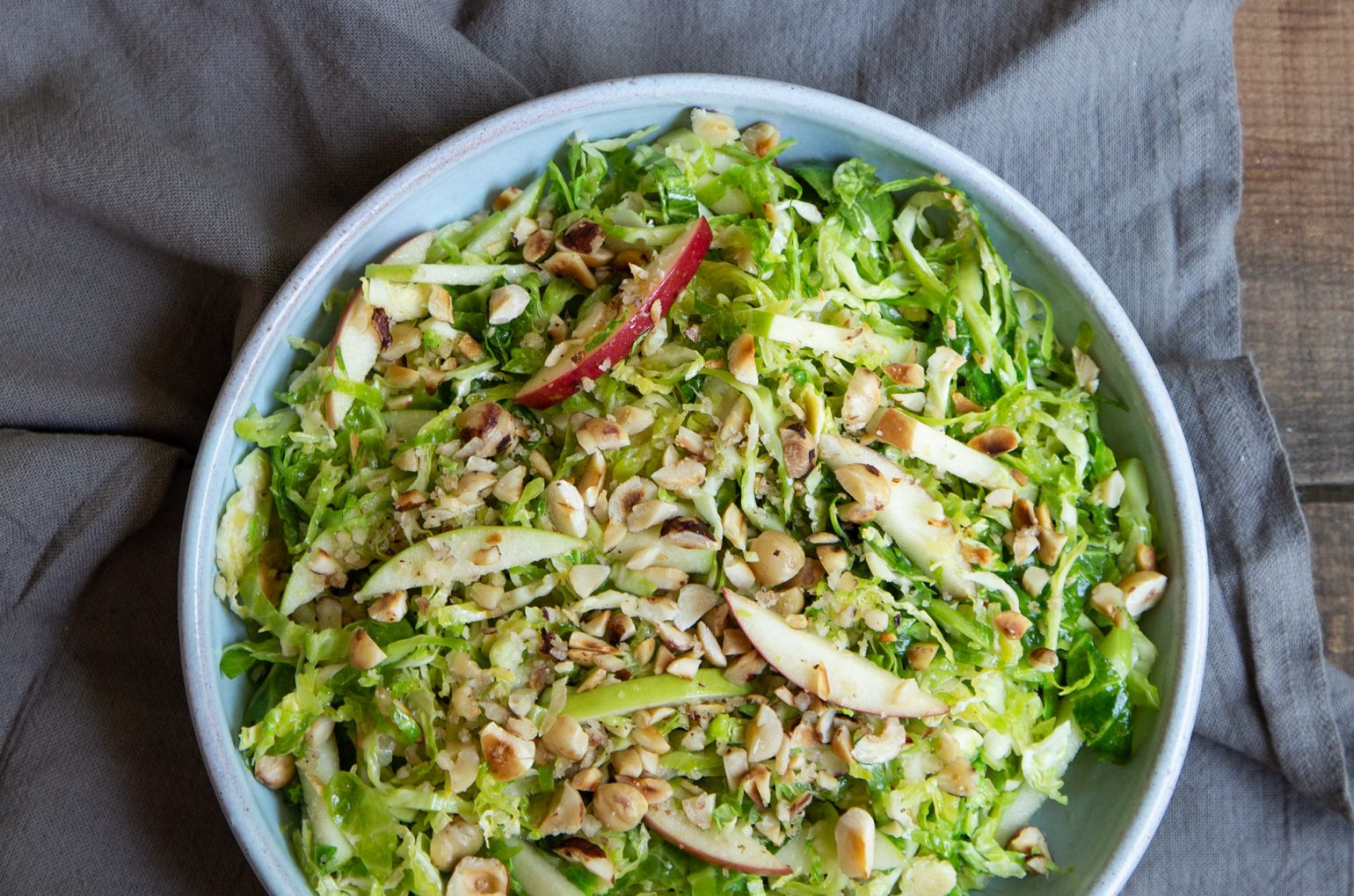 Shredded Brussels Sprouts and Apple Salad with Toasted Hazelnuts – DelicioUS!